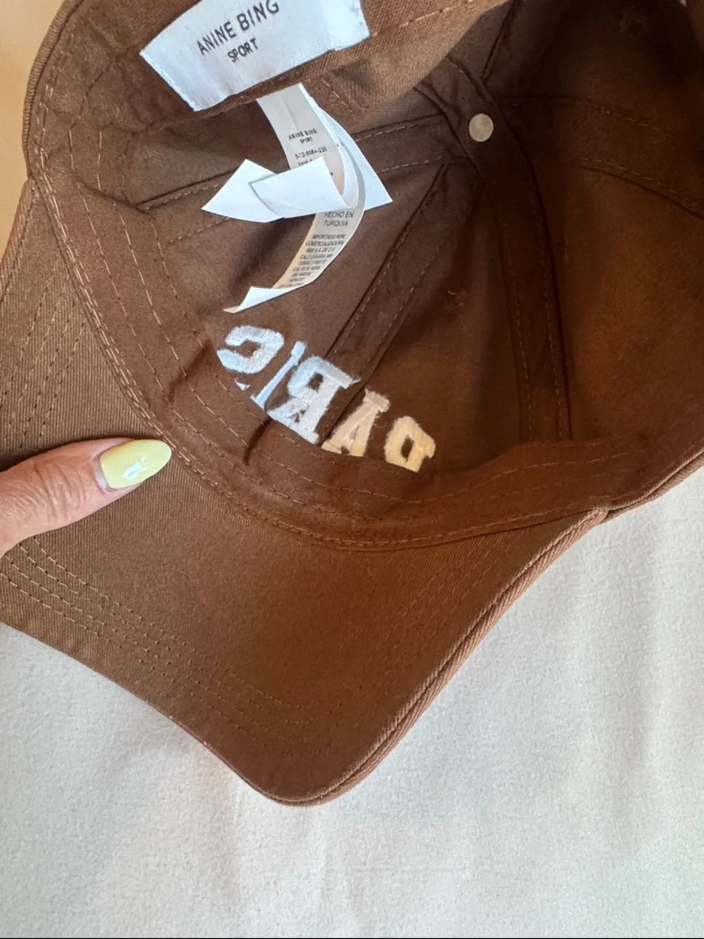 Anine Bing Brown Paris Logo Cap with White Embroidery - Picture 5 of 6